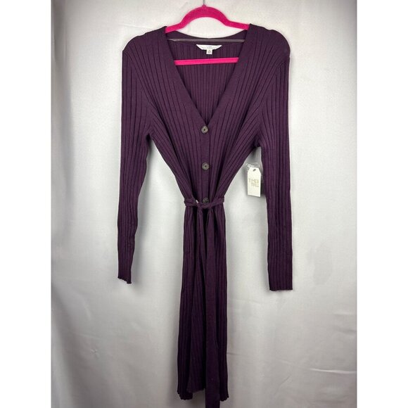 Time And Tru Womens Ribbed Long Cardigan Sweater In Purple Pearl Size S (4-6) 79 - Picture 3 of 7